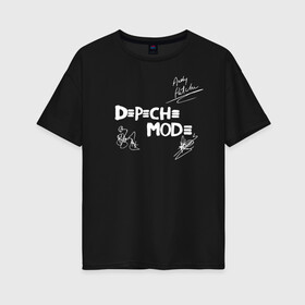 Женская футболка хлопок Oversize с принтом Автографы Depeche Mode в Рязани, 100% хлопок | свободный крой, круглый ворот, спущенный рукав, длина до линии бедер
 | depeche mode | альтернативный | вестник моды | депеш мод | депешмод | дэйв гаан | индастриал | мартин гор | музыка | новая волна | роза | рок | синти поп | электроник | энди флетчер