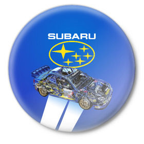 Значок с принтом Subaru в Рязани,  металл | круглая форма, металлическая застежка в виде булавки | sti | subaru | subaru impreza | subaru impreza wrx sti | subaru sti | субару | субару импреза