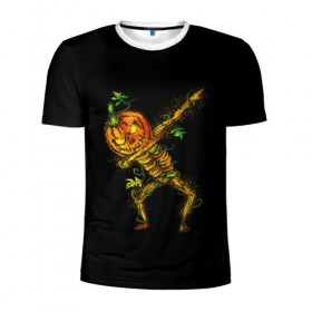 Мужская футболка 3D спортивная с принтом Dabbing Pumpkin в Рязани, 100% полиэстер с улучшенными характеристиками | приталенный силуэт, круглая горловина, широкие плечи, сужается к линии бедра | Тематика изображения на принте: 19 | 2019 | cat | ghost | halloween | ведьма | динозавр | кости | кошка | ночь | паук | приведение | призрак | скелет | тыква | тьма | ужас | хелловин | хеллоувин | хэллоуин | череп