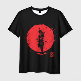 Мужская футболка 3D с принтом Samurai в Рязани, 100% полиэфир | прямой крой, круглый вырез горловины, длина до линии бедер | ahegao | anime | blood | japan | samurai | senpai | warior | аниме | ахегао | воин | катана | кровавая | кровавый | кровь | луна | самураи | самурай | семпай | сенпай | солнце | япония