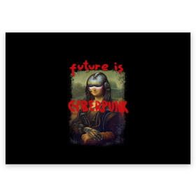 Поздравительная открытка с принтом Cyberpunk Mona Lisa в Рязани, 100% бумага | плотность бумаги 280 г/м2, матовая, на обратной стороне линовка и место для марки
 | 2077 | cyberpunk | cyberpunk 2077 | game | keanu reeves | lisa | mona | samurai | игра | искуство | картина | киану ривз | кибер | киберпанк | киборг | лиза | мона | робот | самураи