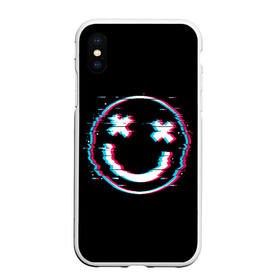 Чехол для iPhone XS Max матовый с принтом Glitch Smile в Рязани, Силикон | Область печати: задняя сторона чехла, без боковых панелей | art | glitch | smile | арт | глитч | глич | картинка | картинки | мода | прикольная | прикольные | смайл | смайли | смайлик | тренд | тренды