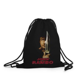 Рюкзак-мешок 3D с принтом John Rambo в Рязани, 100% полиэстер | плотность ткани — 200 г/м2, размер — 35 х 45 см; лямки — толстые шнурки, застежка на шнуровке, без карманов и подкладки | Тематика изображения на принте: action | army | blood | first | john | last | rambo | stallone | states | sylvester | united | usa | армия | боевик | джон | кровь | первая | последняя | рэмбо | сильвестр | сталлоне | сша