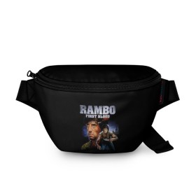 Поясная сумка 3D с принтом Rambo: First Blood в Рязани, 100% полиэстер | плотная ткань, ремень с регулируемой длиной, внутри несколько карманов для мелочей, основное отделение и карман с обратной стороны сумки застегиваются на молнию | Тематика изображения на принте: action | army | blood | first | john | last | rambo | stallone | states | sylvester | united | usa | армия | боевик | джон | кровь | первая | последняя | рэмбо | сильвестр | сталлоне | сша