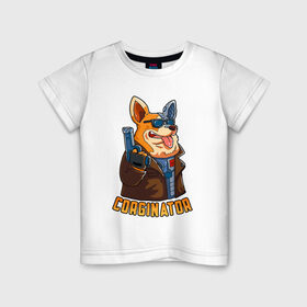 Детская футболка хлопок с принтом Corginator в Рязани, 100% хлопок | круглый вырез горловины, полуприлегающий силуэт, длина до линии бедер | вельш корги | корги | мульт | пародия | пес | с пистолетом | собака | терминатор | юмор
