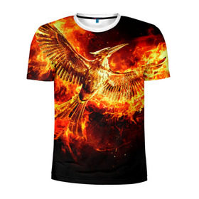 Мужская футболка 3D спортивная с принтом Феникс в огне в Рязани, 100% полиэстер с улучшенными характеристиками | приталенный силуэт, круглая горловина, широкие плечи, сужается к линии бедра | fire | flame | phoenix | крылья | огонь | перья | пламя | птица | феникс