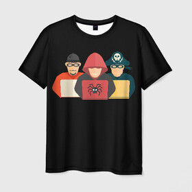 Мужская футболка 3D с принтом HackTeam в Рязани, 100% полиэфир | прямой крой, круглый вырез горловины, длина до линии бедер | hackteam | код | ноут | ноутбук | ноутбуки | пират | программист | программистам | программисты | хакер | хакеры