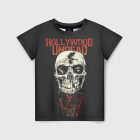 Детская футболка 3D с принтом Hollywood Undead в Рязани, 100% гипоаллергенный полиэфир | прямой крой, круглый вырез горловины, длина до линии бедер, чуть спущенное плечо, ткань немного тянется | Тематика изображения на принте: hollywood | logo | mask | rap | rock | skull | undead | голливуд | лого | логотип | маски | нежить | реп | рок | рэп | череп | черепа