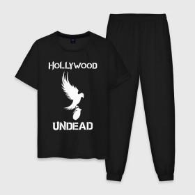 Мужская пижама хлопок с принтом HOLLYWOOD UNDEAD в Рязани, 100% хлопок | брюки и футболка прямого кроя, без карманов, на брюках мягкая резинка на поясе и по низу штанин
 | deuce | hollywood undead | hu | j dog | shady jeff | голивудская нежить | голливуд | даниэль мурильо | джордан террелл | джордж артур рейган | дилан альварес | мэттью сент клер | нежить