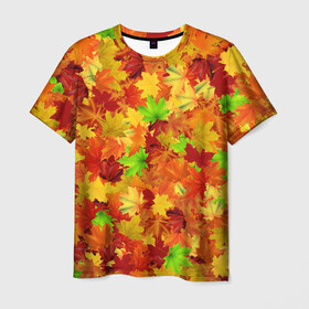Мужская футболка 3D с принтом Кленовые листья в Рязани, 100% полиэфир | прямой крой, круглый вырез горловины, длина до линии бедер | Тематика изображения на принте: багрец | клён | кленовый | лист | листопад | осенний | осень | паттрен