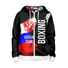 Детская толстовка 3D на молнии с принтом Boxing Russia Team в Рязани, 100% полиэстер |  манжеты и пояс оформлены широкой мягкой резинкой, двухслойный капюшон со шнурком для регулировки, спереди карманы и застежка-молния
 | Тематика изображения на принте: boxer | boxing | russia team | бокс | боксер | сборная россии | тайский бокс