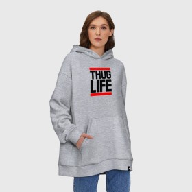 Худи SuperOversize хлопок с принтом THUG LIFE в Рязани, 70% хлопок, 30% полиэстер, мягкий начес внутри | карман-кенгуру, эластичная резинка на манжетах и по нижней кромке, двухслойный капюшон
 | 2pac | thug life | tupac | tupac shakur | жизнь головореза | тупак | тупак шакур