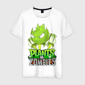 Мужская футболка хлопок с принтом Plants vs. Zombies в Рязани, 100% хлопок | прямой крой, круглый вырез горловины, длина до линии бедер, слегка спущенное плечо. | battle | game | plants vs zombies | plants vs zombies battle for neighborville | zombie | битва | битва за нейборвиль | зомби | игра | линии | надпись | растения | растения против зомби