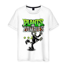 Мужская футболка хлопок с принтом Plants vs. Zombies в Рязани, 100% хлопок | прямой крой, круглый вырез горловины, длина до линии бедер, слегка спущенное плечо. | battle | game | plants vs zombies | plants vs zombies battle for neighborville | zombie | битва | битва за нейборвиль | зомби | игра | линии | надпись | растения | растения против зомби