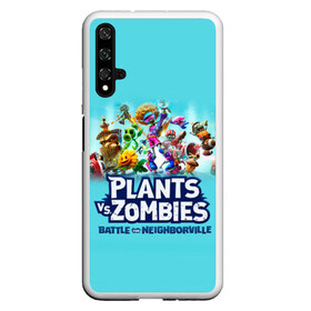 Чехол для Honor 20 с принтом Plants vs Zombies в Рязани, Силикон | Область печати: задняя сторона чехла, без боковых панелей | battle | game | plants vs zombies | plants vs zombies battle for neighborville | zombie | битва | битва за нейборвиль | зомби | игра | надпись | растения | растения против зомби