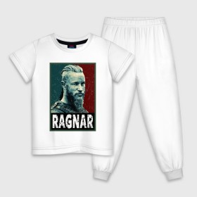 Детская пижама хлопок с принтом Ragnar Hope в Рязани, 100% хлопок |  брюки и футболка прямого кроя, без карманов, на брюках мягкая резинка на поясе и по низу штанин
 | Тематика изображения на принте: floki | lagerta | ragnar | vikings | берсерк | бьерн | вальхалла | викин | викинги | война | драккар | ивар | лагерта | один | рагнар | русь | скандинав | скандинавия | топор | тор | флоки