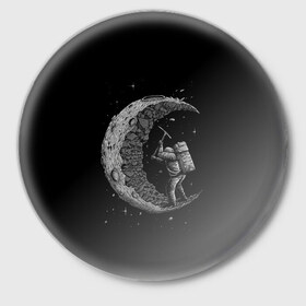 Значок с принтом Лунокоп в Рязани,  металл | круглая форма, металлическая застежка в виде булавки | Тематика изображения на принте: cat | galaxy | moon | nasa | space | вселенная | галактика | звезды | космонавт | космос | луна | наса | скафандр