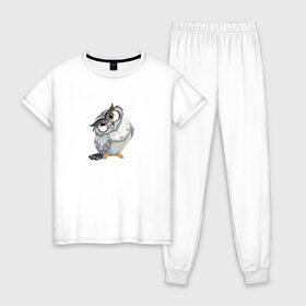 Женская пижама хлопок с принтом Сова в Рязани, 100% хлопок | брюки и футболка прямого кроя, без карманов, на брюках мягкая резинка на поясе и по низу штанин | птица | рисунок | сова | совушка