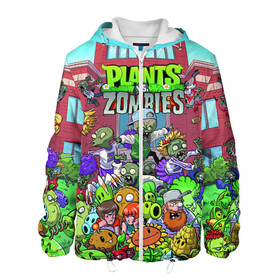 Мужская куртка 3D с принтом PLANTS VS ZOMBIES в Рязани, ткань верха — 100% полиэстер, подклад — флис | прямой крой, подол и капюшон оформлены резинкой с фиксаторами, два кармана без застежек по бокам, один большой потайной карман на груди. Карман на груди застегивается на липучку | battle | plants | plants vs zombies | pvsz | vs | zombies | растения против зомби