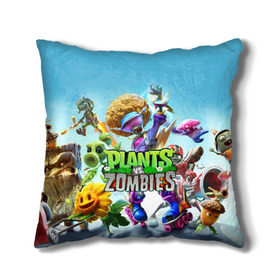 Подушка 3D с принтом PLANTS VS ZOMBIES в Рязани, наволочка – 100% полиэстер, наполнитель – холлофайбер (легкий наполнитель, не вызывает аллергию). | состоит из подушки и наволочки. Наволочка на молнии, легко снимается для стирки | battle | plants | plants vs zombies | pvsz | vs | zombies | растения против зомби