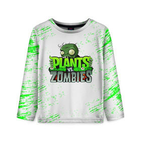 Детский лонгслив 3D с принтом Plants vs. Zombies в Рязани, 100% полиэстер | длинные рукава, круглый вырез горловины, полуприлегающий силуэт
 | plants vs. zombies | зомби | игра | компьютерная игра | против | растения | растения против зомби