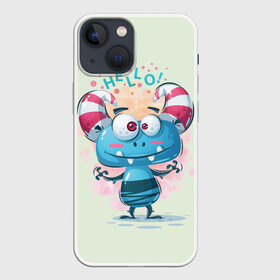 Чехол для iPhone 13 mini с принтом HELLO в Рязани,  |  | bright | cute monsters | fun | funny | веселый | милый монстрик | прикольный | яркий забавный