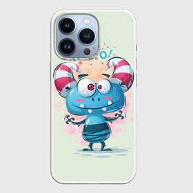 Чехол для iPhone 13 Pro с принтом HELLO в Рязани,  |  | Тематика изображения на принте: bright | cute monsters | fun | funny | веселый | милый монстрик | прикольный | яркий забавный