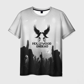 Мужская футболка 3D с принтом HOLLYWOOD UNDEAD в Рязани, 100% полиэфир | прямой крой, круглый вырез горловины, длина до линии бедер | Тематика изображения на принте: charlie scene | danny | funny man | hollywood undead | j dog | johnny 3 tears | logo | music | rock | альтернатива | металл | музыка | музыкальный | рок