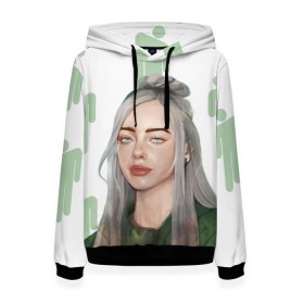 Женская толстовка 3D с принтом BILLIE EILISH в Рязани, 100% полиэстер  | двухслойный капюшон со шнурком для регулировки, мягкие манжеты на рукавах и по низу толстовки, спереди карман-кенгуру с мягким внутренним слоем. | bad guy | billie | eilish | ocean eyes | айлиш | билли | девушка | певица | эйлиш