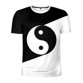 Мужская футболка 3D спортивная с принтом Инь - янь (#1) в Рязани, 100% полиэстер с улучшенными характеристиками | приталенный силуэт, круглая горловина, широкие плечи, сужается к линии бедра | Тематика изображения на принте: black | signs | white. | ying   yang | белый | знаки | инь   янь | чёрный