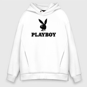 Мужское худи Oversize хлопок с принтом Playboy в Рязани, френч-терри — 70% хлопок, 30% полиэстер. Мягкий теплый начес внутри —100% хлопок | боковые карманы, эластичные манжеты и нижняя кромка, капюшон на магнитной кнопке | Тематика изображения на принте: brazzers | cекс | merch | new sensations | playboy | private | tushy | бразерс | мерч | плейбой