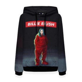 Женская толстовка 3D с принтом BILLIE EILISH в Рязани, 100% полиэстер  | двухслойный капюшон со шнурком для регулировки, мягкие манжеты на рукавах и по низу толстовки, спереди карман-кенгуру с мягким внутренним слоем. | bad guy | billie | eilish | ocean eyes | айлиш | билли | девушка | певица | эйлиш