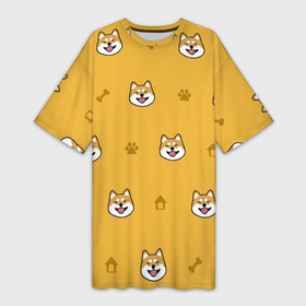 Платье-футболка 3D с принтом Сиба ину. Акита ину. (Жёлтая) в Рязани,  |  | сиба ину