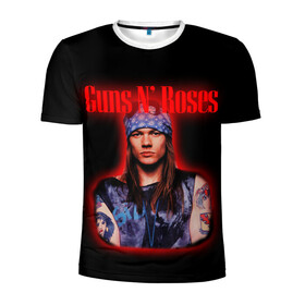 Мужская футболка 3D спортивная с принтом Guns n roses + Спина  в Рязани, 100% полиэстер с улучшенными характеристиками | приталенный силуэт, круглая горловина, широкие плечи, сужается к линии бедра | axl rose | geffen records | gnr | guns | rock | roses | slash | гансы | пистолеты | розы | рок | слеш | эксл роуз