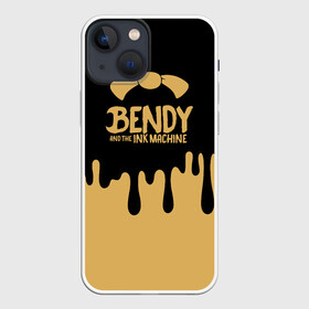 Чехол для iPhone 13 mini с принтом Bendy And The Ink Machine в Рязани,  |  | bendy | bendy and the ink machine | бенди | бени | бенни | детская | детям | игра | капли | компьютерная игра | краска | машина | подтеки | розовая | ужастик