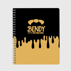 Тетрадь с принтом Bendy And The Ink Machine в Рязани, 100% бумага | 48 листов, плотность листов — 60 г/м2, плотность картонной обложки — 250 г/м2. Листы скреплены сбоку удобной пружинной спиралью. Уголки страниц и обложки скругленные. Цвет линий — светло-серый
 | bendy | bendy and the ink machine | бенди | бени | бенни | детская | детям | игра | капли | компьютерная игра | краска | машина | подтеки | розовая | ужастик