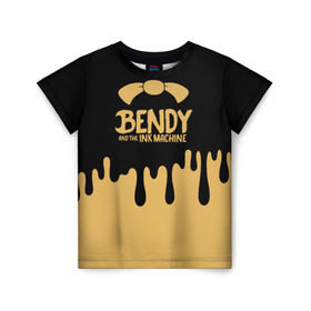 Детская футболка 3D с принтом Bendy And The Ink Machine в Рязани, 100% гипоаллергенный полиэфир | прямой крой, круглый вырез горловины, длина до линии бедер, чуть спущенное плечо, ткань немного тянется | bendy | bendy and the ink machine | бенди | бени | бенни | детская | детям | игра | капли | компьютерная игра | краска | машина | подтеки | розовая | ужастик