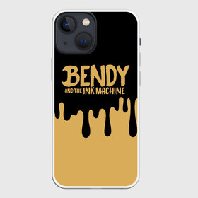 Чехол для iPhone 13 mini с принтом Bendy And The Ink Machine в Рязани,  |  | bendy | bendy and the ink machine | бенди | бени | бенни | детская | детям | игра | капли | компьютерная игра | краска | машина | подтеки | розовая | ужастик