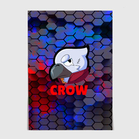 Постер с принтом Brawl Stars CROW в Рязани, 100% бумага
 | бумага, плотность 150 мг. Матовая, но за счет высокого коэффициента гладкости имеет небольшой блеск и дает на свету блики, но в отличии от глянцевой бумаги не покрыта лаком | android | brawl stars | crow | games | leon | mobile game | stars | ворон | игры | леон | мобильные игры