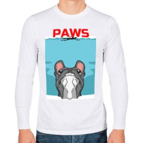 Мужской лонгслив хлопок с принтом PAWS в Рязани, 100% хлопок |  | animal | bulldog | cute | dog | jaws | paws | pet | pog | sea | swim | бульдог | лапки | лапы | мопс | море | питомец | собака | челюсти