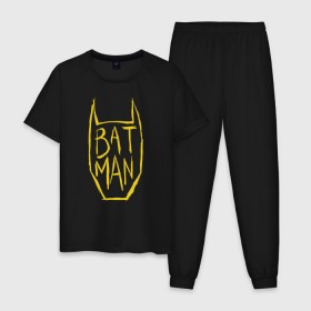 Мужская пижама хлопок с принтом Batman в Рязани, 100% хлопок | брюки и футболка прямого кроя, без карманов, на брюках мягкая резинка на поясе и по низу штанин
 | bat man | batman | batman comics | caped crusader | comics | dark knight | бетмен | брюс уэйн | бэт мен | бэтмен | тёмный рыцарь