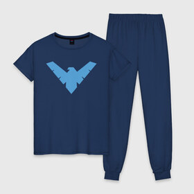 Женская пижама хлопок с принтом Nightwing в Рязани, 100% хлопок | брюки и футболка прямого кроя, без карманов, на брюках мягкая резинка на поясе и по низу штанин | batman | nightwing | shtatbat | бетмен | бэтмен | найтвинг