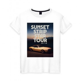 Женская футболка хлопок с принтом Sunset strip star tour в Рязани, 100% хлопок | прямой крой, круглый вырез горловины, длина до линии бедер, слегка спущенное плечо | cliff booth | once upon a time in hollywood | rick dulton | sunset strip star tour | клифф бут | однажды в голливуде | рик далтон