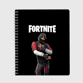 Тетрадь с принтом FORTNITE IKONIK (КАПЮШОН) в Рязани, 100% бумага | 48 листов, плотность листов — 60 г/м2, плотность картонной обложки — 250 г/м2. Листы скреплены сбоку удобной пружинной спиралью. Уголки страниц и обложки скругленные. Цвет линий — светло-серый
 | fnchap2 | fortnite | fortnite 2 | fortnite x | ikonik | marshmello | иконик | маршмелло | фортнайт | фортнайт 2 | фортнайт глава 2