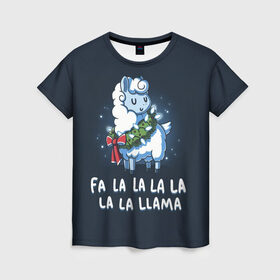 Женская футболка 3D с принтом Fa-la-lama в Рязани, 100% полиэфир ( синтетическое хлопкоподобное полотно) | прямой крой, круглый вырез горловины, длина до линии бедер | alpaca | lama | new year | sweater | ugly | альпака | лама | новый год | рождество | свитер