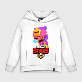 Детское худи Oversize хлопок с принтом BRAWL STARS - SANDY в Рязани, френч-терри — 70% хлопок, 30% полиэстер. Мягкий теплый начес внутри —100% хлопок | боковые карманы, эластичные манжеты и нижняя кромка, капюшон на магнитной кнопке | brawl | bull | colt | crow | game | games | leon | online | penny | poco | sandy | shelly | spike | star | stars | wanted | брав | бравл | браво | звезда | звезды | игра | игры | лого | онлайн | сенди | старс | сэнди