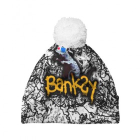 Шапка 3D c помпоном с принтом Banksy в Рязани, 100% полиэстер | универсальный размер, печать по всей поверхности изделия | art | banksy | street | street art | арт | бэнкси | стрит | стрит арт