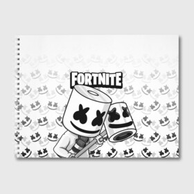 Альбом для рисования с принтом FORTNITE MARSHMELLO в Рязани, 100% бумага
 | матовая бумага, плотность 200 мг. | Тематика изображения на принте: chapter 2 | fortnite | marshmello | диджей | игры | маршмэллоу | молоток | фортнайт