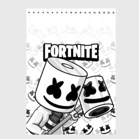 Скетчбук с принтом FORTNITE MARSHMELLO в Рязани, 100% бумага
 | 48 листов, плотность листов — 100 г/м2, плотность картонной обложки — 250 г/м2. Листы скреплены сверху удобной пружинной спиралью | Тематика изображения на принте: chapter 2 | fortnite | marshmello | диджей | игры | маршмэллоу | молоток | фортнайт