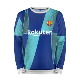 Мужской свитшот 3D с принтом Barcelona PreMatch kit в Рязани, 100% полиэстер с мягким внутренним слоем | круглый вырез горловины, мягкая резинка на манжетах и поясе, свободная посадка по фигуре | Тематика изображения на принте: barcelona | champions | laliga | league | messi | spain | барселона | испания | лига | месси | чемпионов